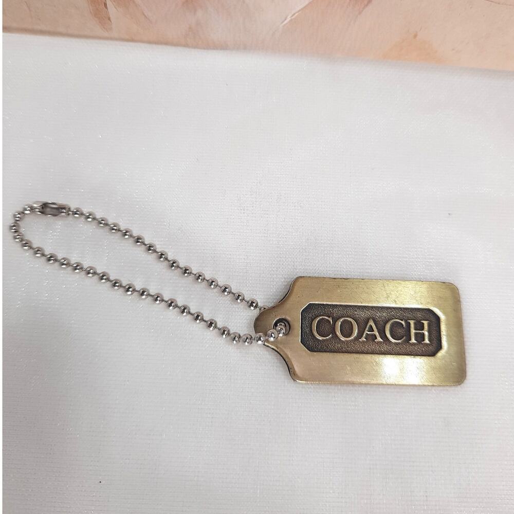 COACH Brass Bag Charm Vintage Double Sided Purse Hang Tag Keychain Metal - Picture 4 of 6